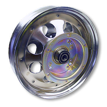 10″ Steel Wheel, Chrome Plated With 5/8″ Id Precision Ball Bearing & Flanged Brake Drum