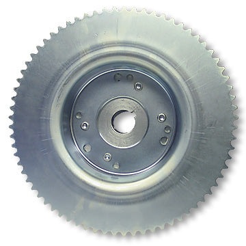 72 Tooth Sprocket For #35 Chain & 4-1/2″ Brake Drum, Machined Id (One Piece) Riveted To Mini-Hub, 1″ Bore